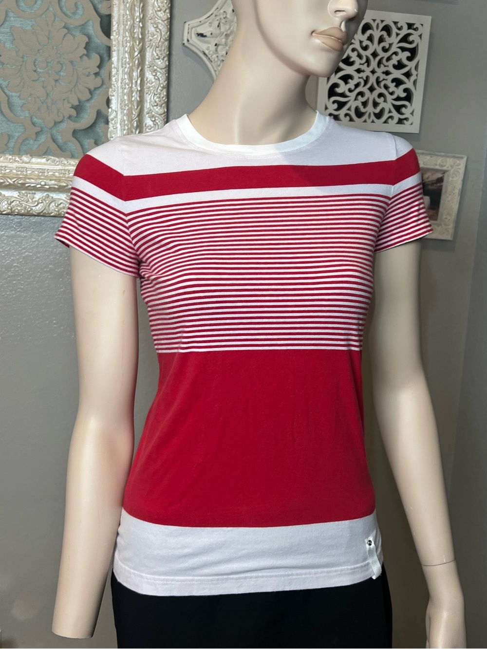 Ralph Lauren Red and White Striped Short Sleeve Tee